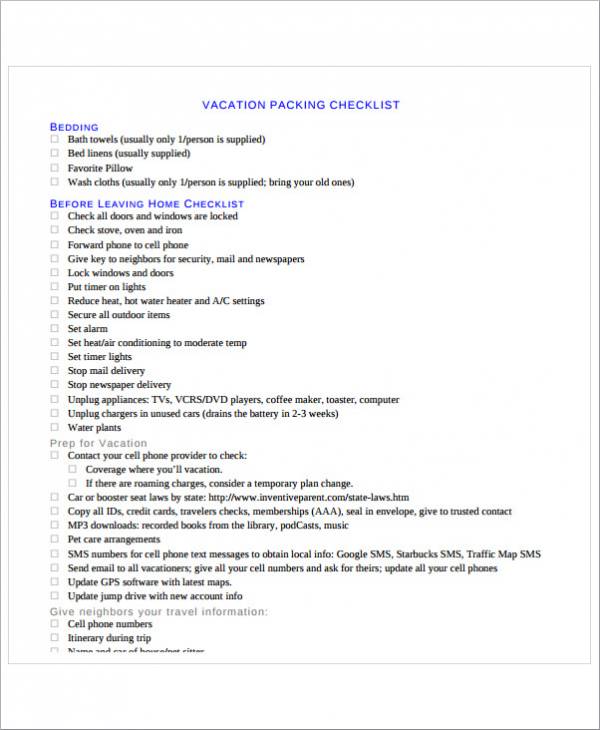 travel planner template for vacation packing
