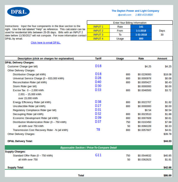 residential bill calculator spreadsheet sample
