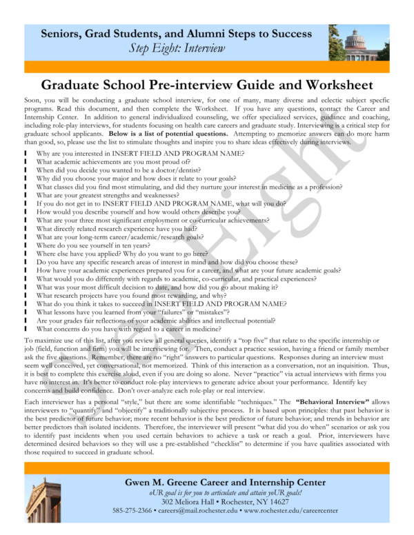 graduate school pre interview guide and worksheet 1