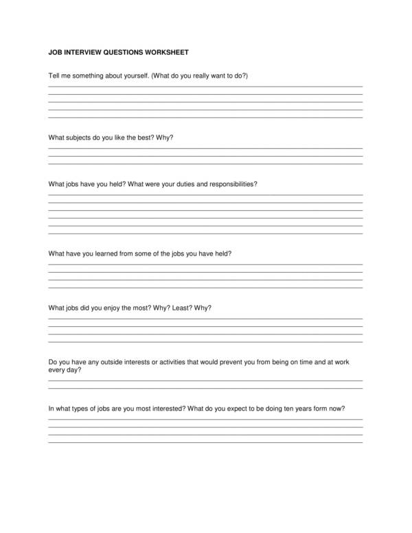 job interview questions worksheet 1