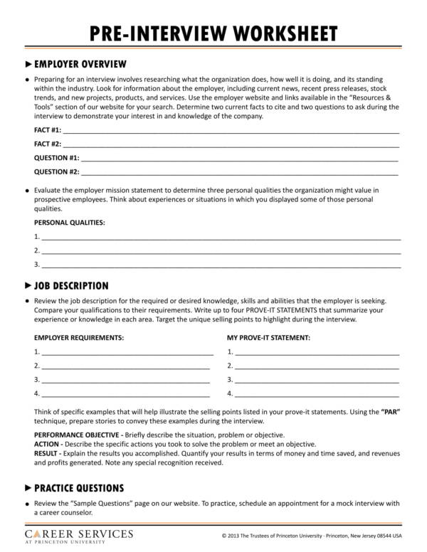 pre interview worksheet template 1