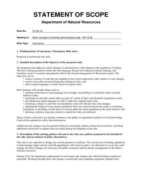 department of natural resources statement of scope 