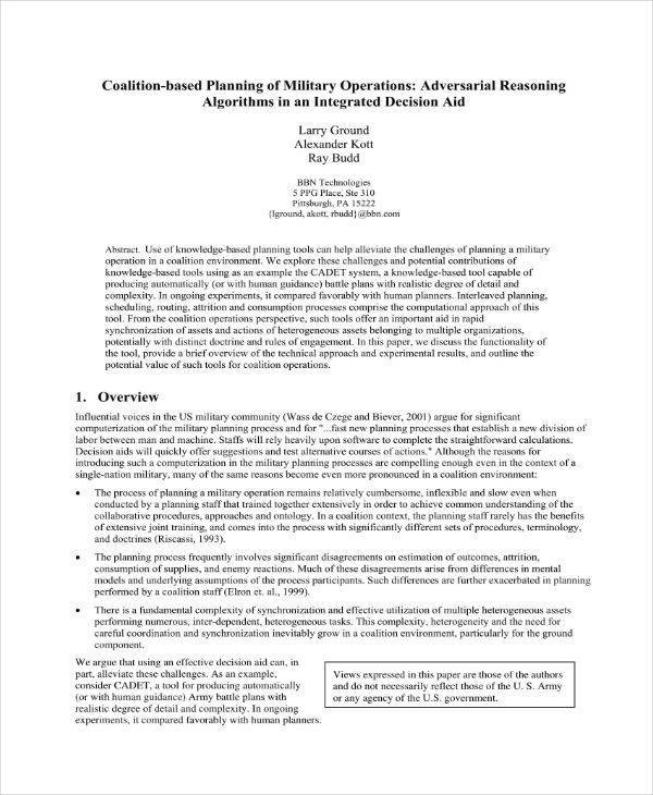 military operations sample plan