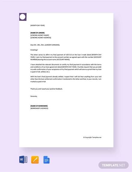 free final payment letter
