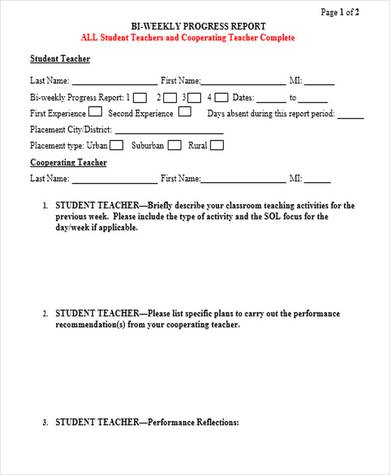 bi weekly progress report template 1