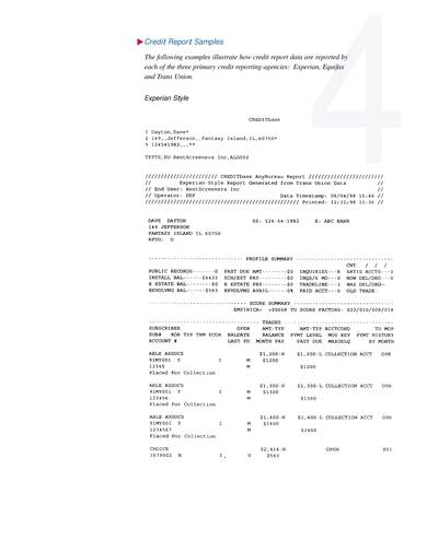 three credit report samples
