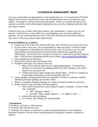 classroom management memo