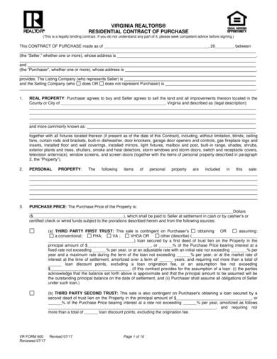 sample residential contract of purchase