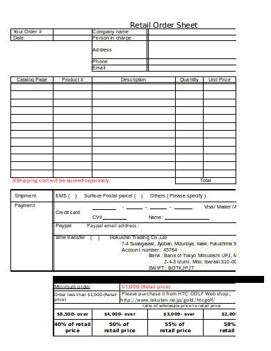retail order sheet in excel