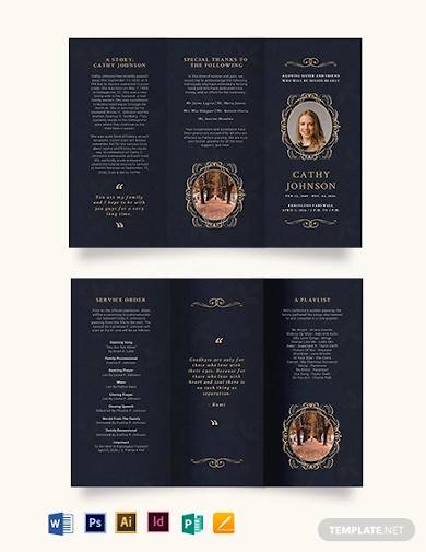 elegant funeral obituary tri fold brochure