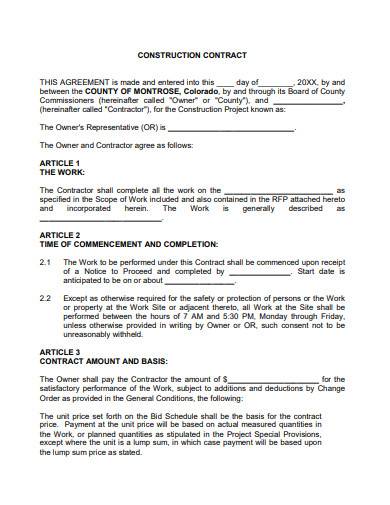 sample construction contract