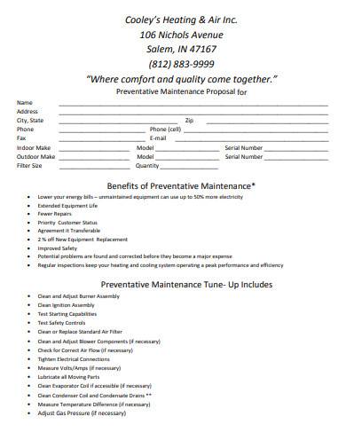sample preventative maintenance proposal