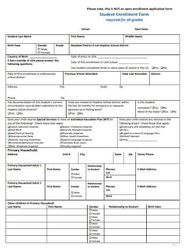 standard student enrollment form