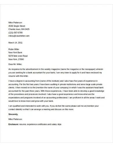 bank accountant job application letter