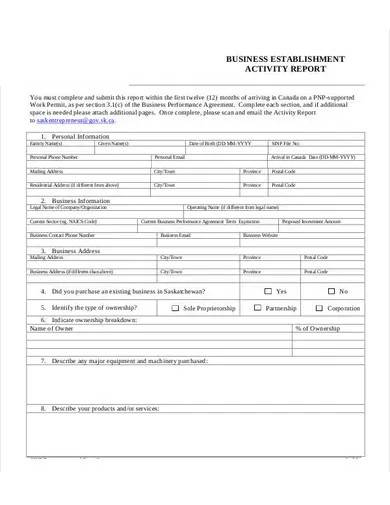 business establishment activity report