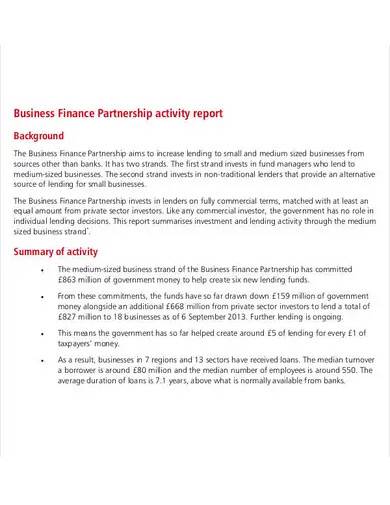 business finance partnership activity report