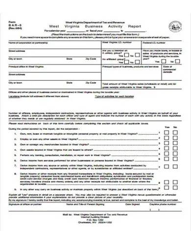 printable business activity report