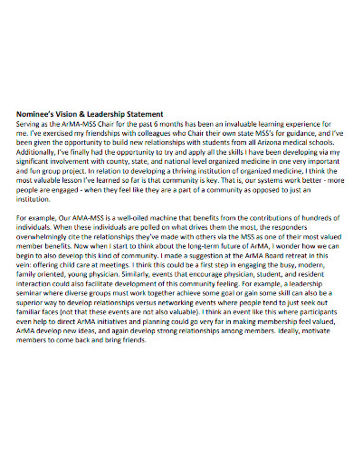 leadership statement and vision