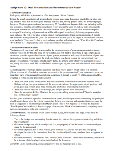 oral presentation recommendation report