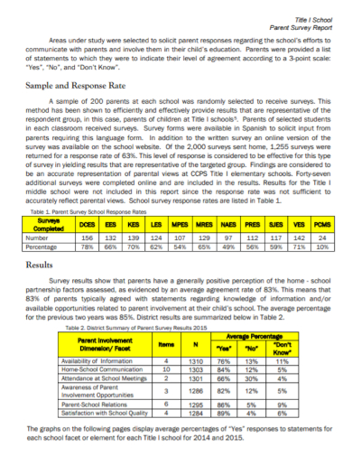 school parent survey report