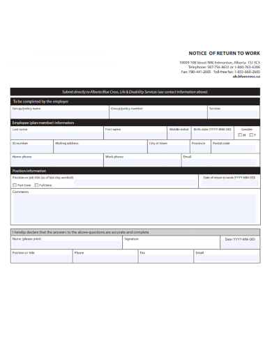 sample notice of return to work