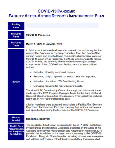 pandemic facility after action plan