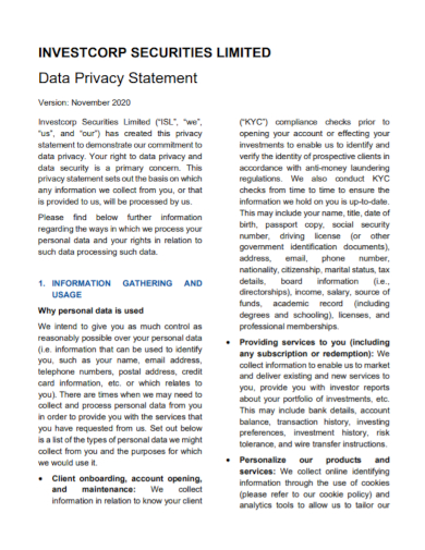 data privacy statement