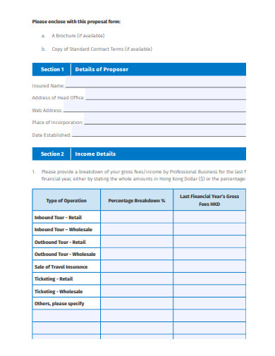 indemnity travel agency insurance proposal