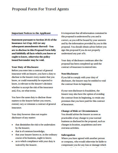 insurance proposal for travel agency
