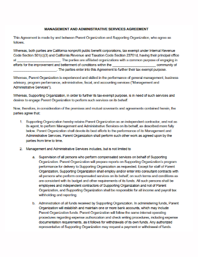 management administrative services agreement