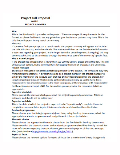 project work summary proposal
