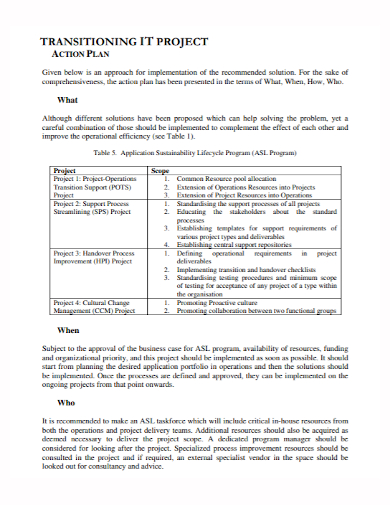 it project transition action plan