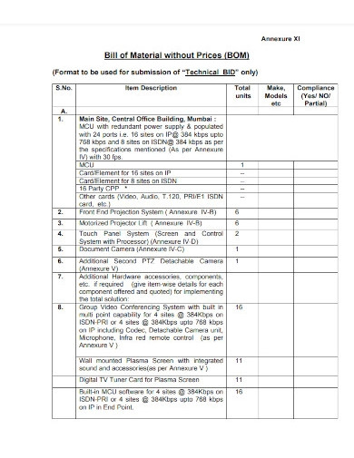 bill of material without prices1