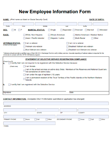 new employee information form