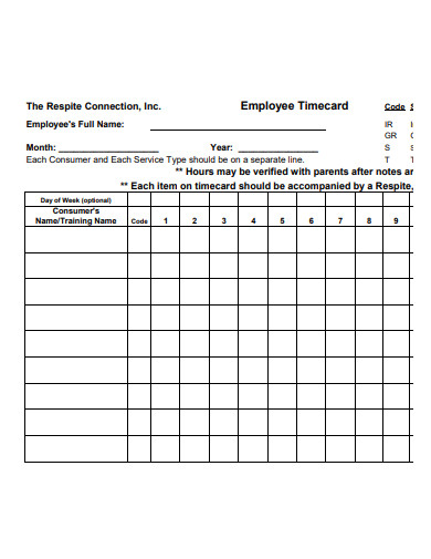 sample employee timecard
