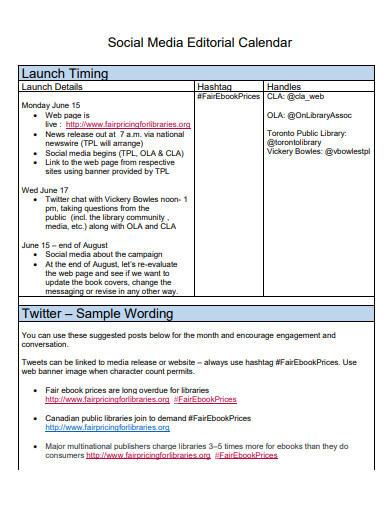 social media editorial calendar example