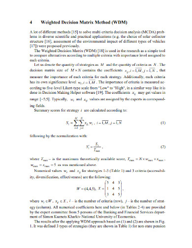 weighted decision matrix method