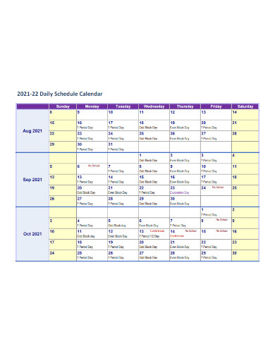 daily schedule sheet calendar
