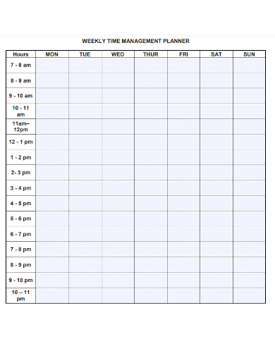 weekly time managment schedule with hours