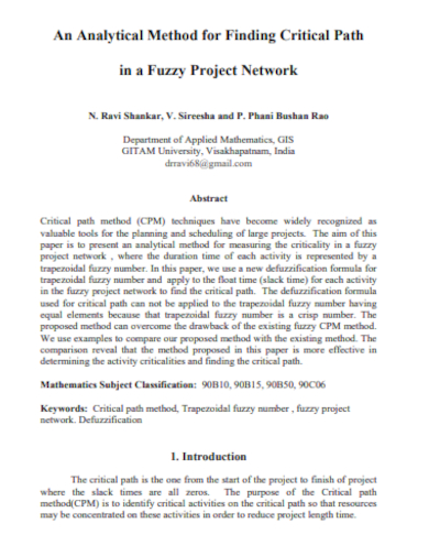 analytical method for critical path