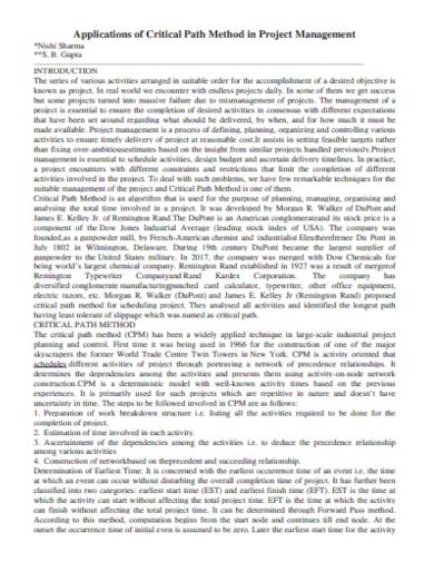 application of critical path method project management