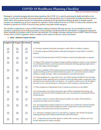 covid 19 healthcare planning checklist