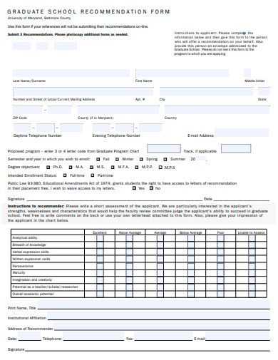 graduate school recommendation form