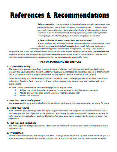 references and recommendations