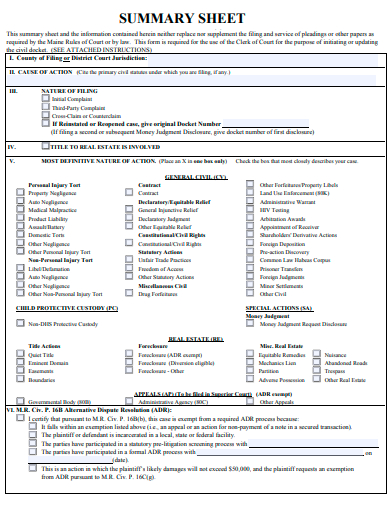 basic summary sheet template