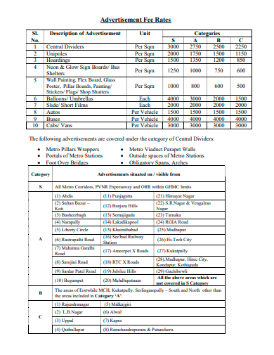 advertisement fee rates template