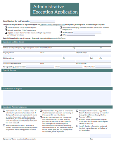 administrative exception application template
