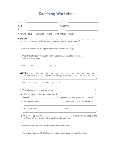 sample coaching worksheet template