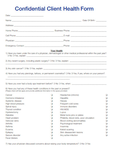 sample confidential client health template