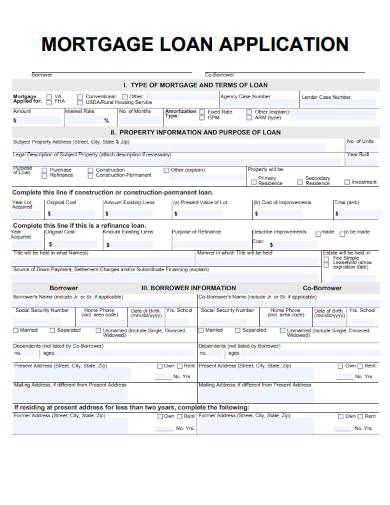 sample mortgage loan application templates